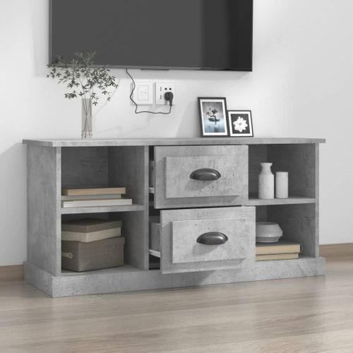 Meuble TV Gris Béton 99,5x35,5x48 Cm Bois Contreplaqué