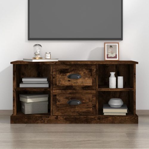 Meuble TV Chêne Fumé 99,5x35,5x48 Cm Bois Contreplaqué