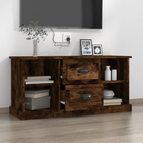 Meuble TV Chêne Fumé 99,5x35,5x48 Cm Bois Contreplaqué