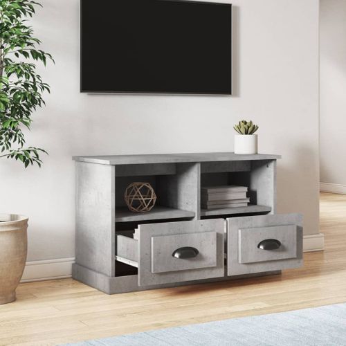 Meuble TV Gris Béton 80x35x50 Cm Bois Contreplaqué
