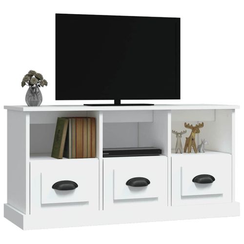 Meuble TV Blanc 100x35x50 Cm Bois Contreplaqué