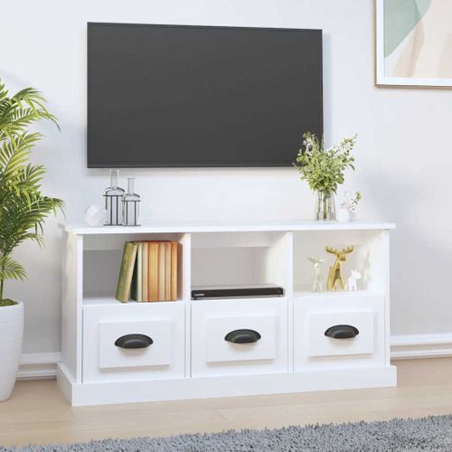 Meuble TV Blanc 100x35x50 Cm Bois Contreplaqué
