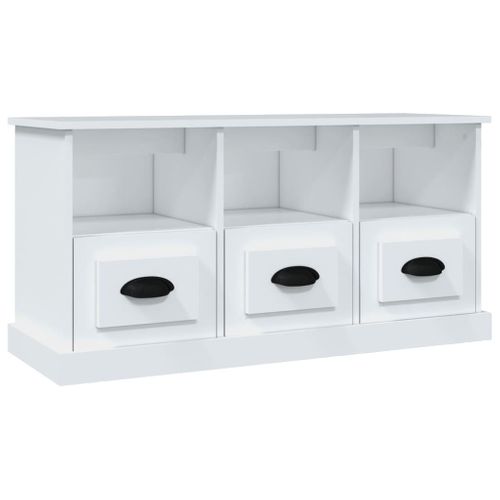 Meuble TV Blanc 100x35x50 Cm Bois Contreplaqué
