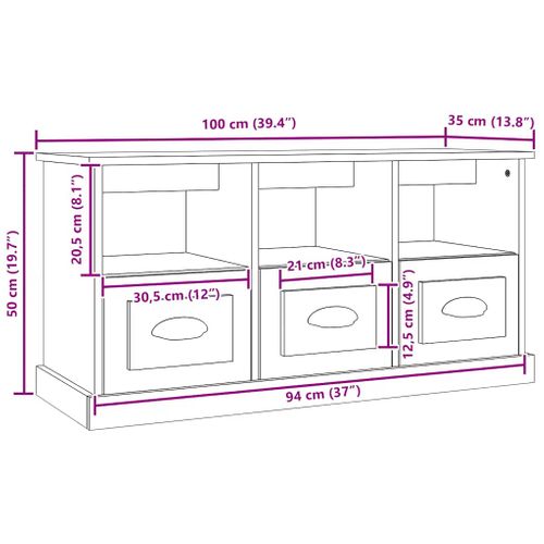 Meuble TV Blanc 100x35x50 Cm Bois Contreplaqué