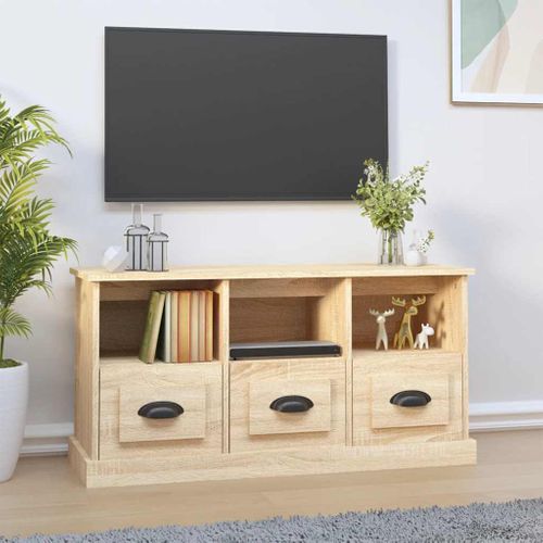 Meuble TV Chêne Sonoma 100x35x50 Cm Bois Contreplaqué