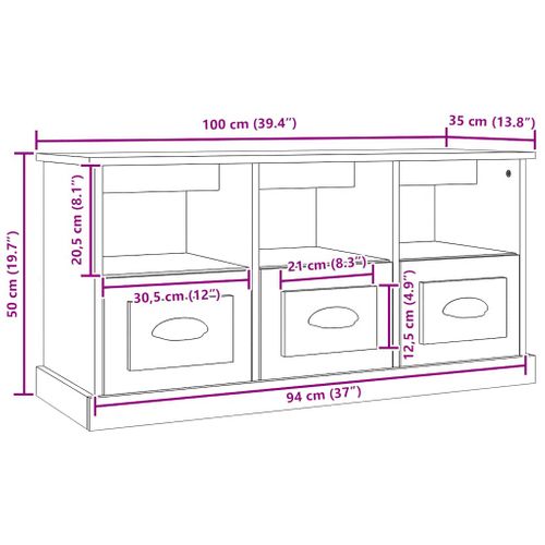 Meuble TV Chêne Sonoma 100x35x50 Cm Bois Contreplaqué
