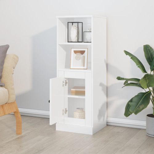 Buffet Haut Blanc Brillant 36x35,5x103,5 Cm Bois Contreplaqué