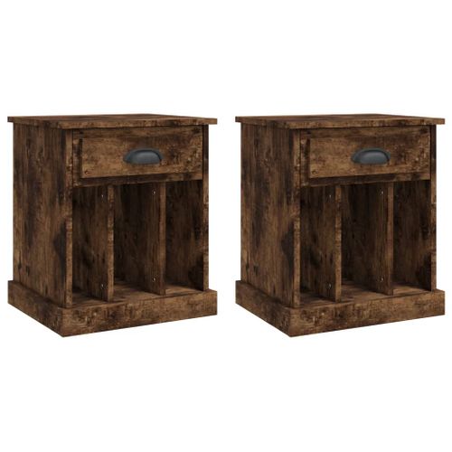 Tables De Chevet 2 Pièces Chêne Fumé 43x36x50 Cm