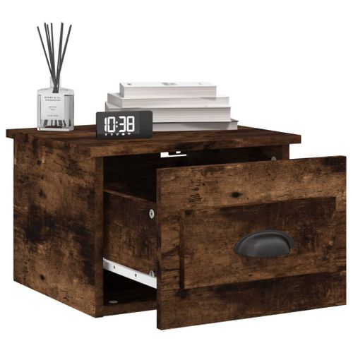 Table De Chevet Murale Chêne Fumé 41,5x36x28 Cm