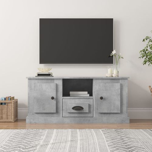 Meuble TV Gris Béton 100x35,5x45 Cm Bois Contreplaqué