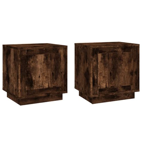 Tables De Chevet 2 Pièces Chêne Fumé 44x35x45 Cm Bois Contreplaqué