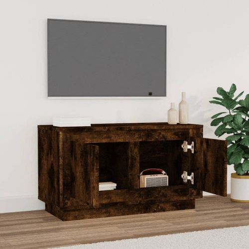 Meuble TV Chêne Fumé 80x35x45 Cm Bois Contreplaqué