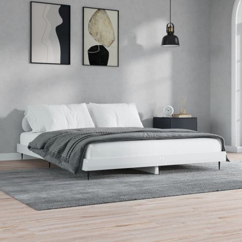 Cadre De Lit Sans Matelas Blanc Brillant 200x200 Cm