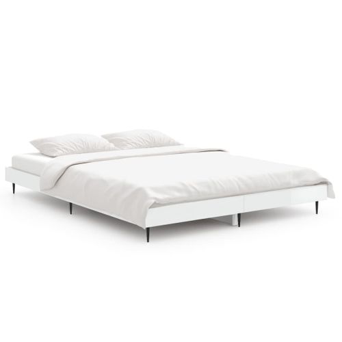 Cadre De Lit Sans Matelas Blanc Brillant 140x190 Cm