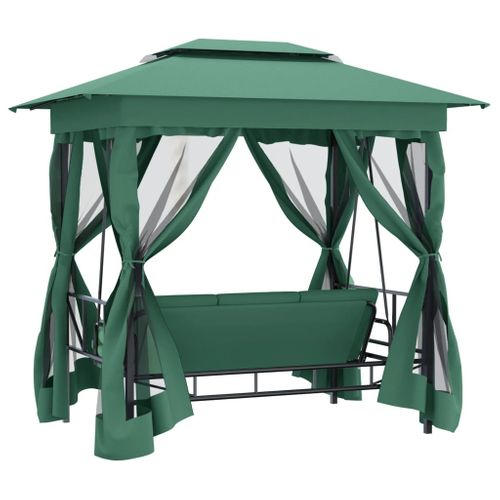 Tonnelle De Jardin Banc Pivotant Convertible Vert Tissu Acier