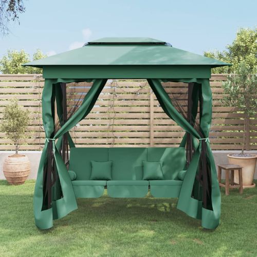 Tonnelle De Jardin Banc Pivotant Convertible Vert Tissu Acier