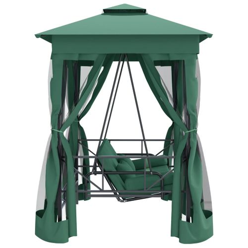 Tonnelle De Jardin Banc Pivotant Convertible Vert Tissu Acier