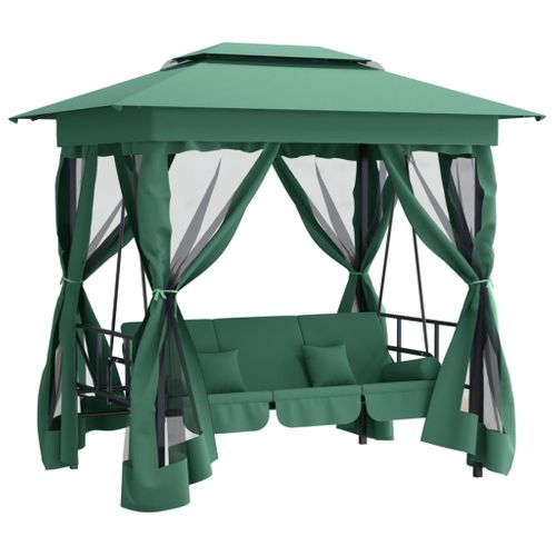 Tonnelle De Jardin Banc Pivotant Convertible Vert Tissu Acier