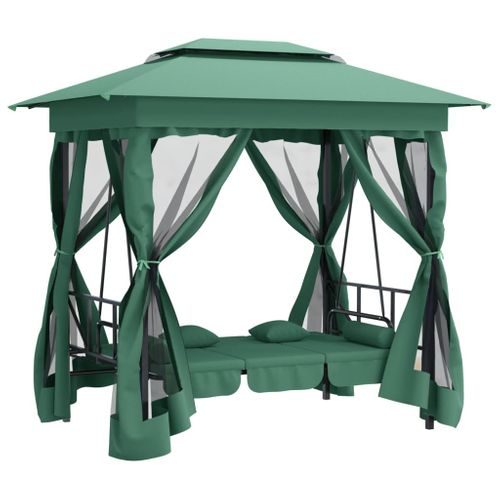 Tonnelle De Jardin Banc Pivotant Convertible Vert Tissu Acier