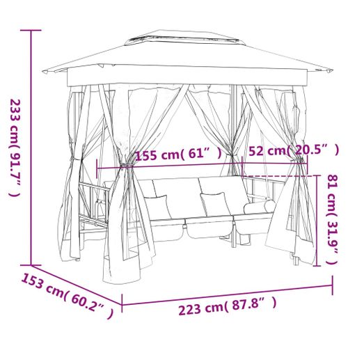Tonnelle De Jardin Banc Pivotant Convertible Vert Tissu Acier