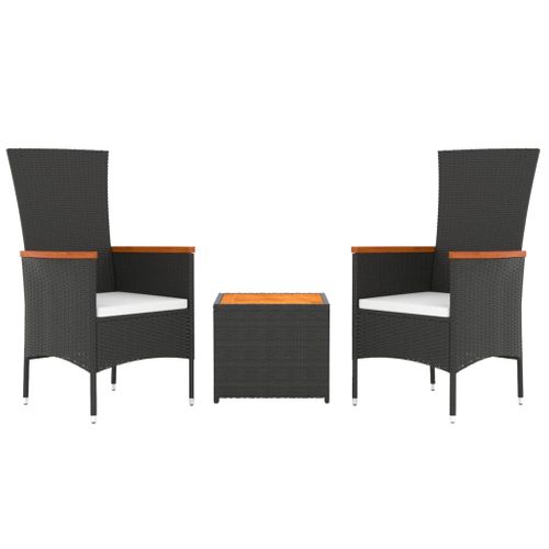 Ensemble De Salon De Jardin 3 Pièces Noir Poly Rotin Et Acacia