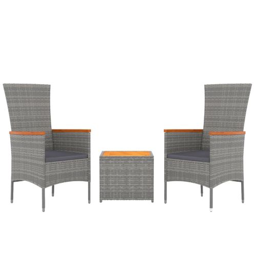 Ensemble De Salon De Jardin 3 PCs Gris Poly Rotin Et Acacia