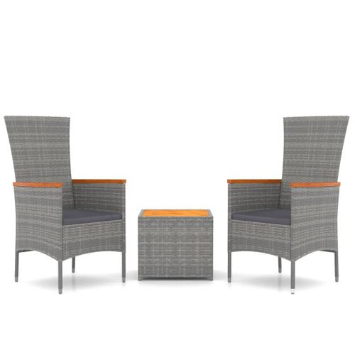 Ensemble De Salon De Jardin 3 PCs Gris Poly Rotin Et Acacia