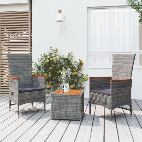Ensemble De Salon De Jardin 3 PCs Gris Poly Rotin Et Acacia