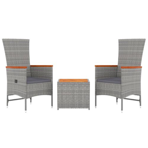 Ensemble De Salon De Jardin 3 PCs Gris Poly Rotin Et Acacia
