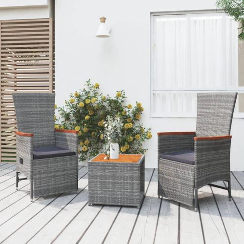 Ensemble De Salon De Jardin 3 PCs Gris Poly Rotin Et Acacia