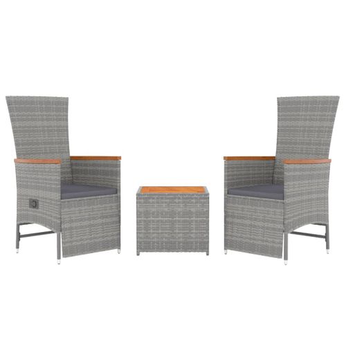 Ensemble De Salon De Jardin 3 PCs Gris Poly Rotin Et Acacia