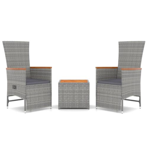 Ensemble De Salon De Jardin 3 PCs Gris Poly Rotin Et Acacia