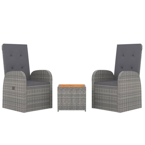 Ensemble De Salon De Jardin 3 PCs Gris Poly Rotin Et Acacia