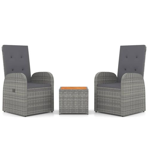 Ensemble De Salon De Jardin 3 PCs Gris Poly Rotin Et Acacia