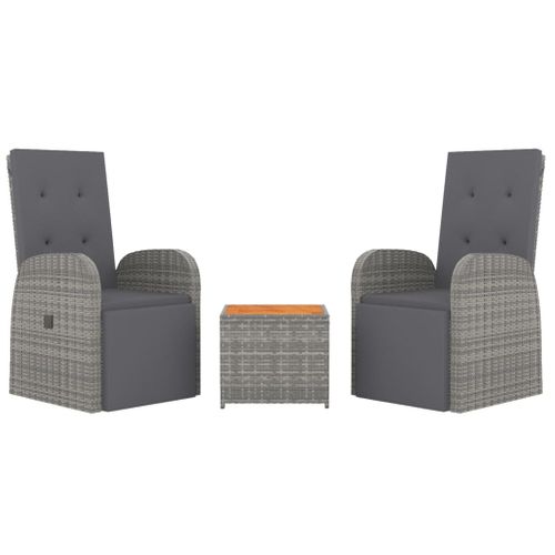 Ensemble De Salon De Jardin 3 PCs Gris Poly Rotin Et Acacia