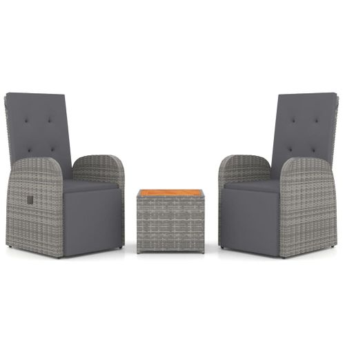 Ensemble De Salon De Jardin 3 PCs Gris Poly Rotin Et Acacia