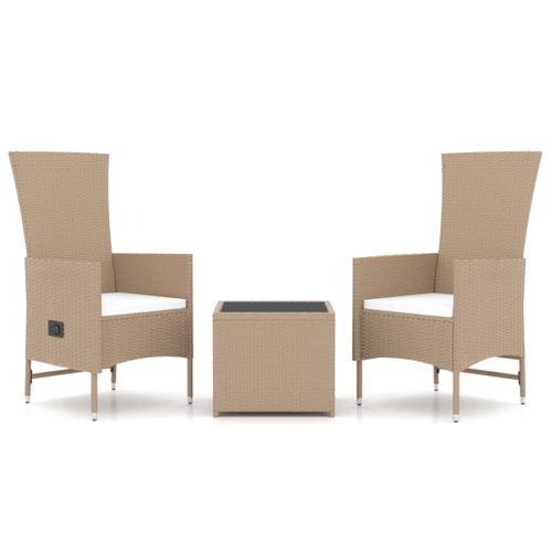 Ensemble De Salon De Jardin 3 Pièces Beige Poly Rotin Et Acier