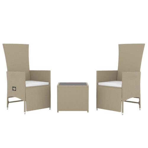 Ensemble De Salon De Jardin 3 PCs Beige Poly Rotin Et Acier