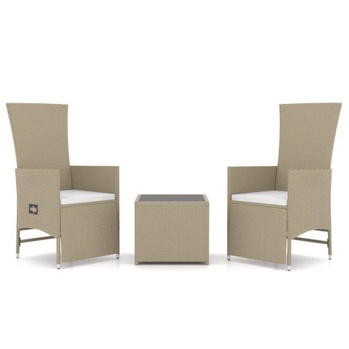 Ensemble De Salon De Jardin 3 PCs Beige Poly Rotin Et Acier