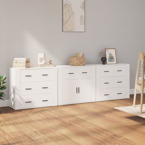 Buffets 3 Pièces Blanc Bois Contreplaqué