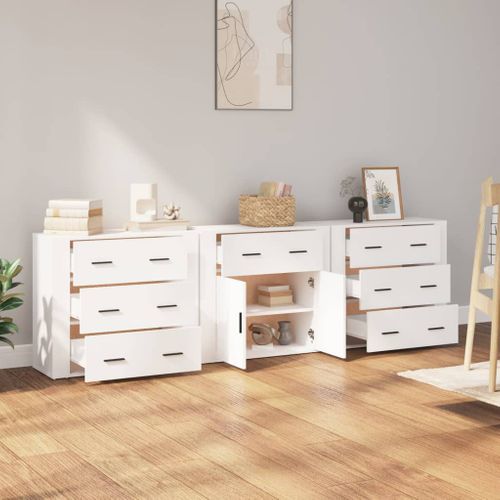 Buffets 3 Pièces Blanc Bois Contreplaqué