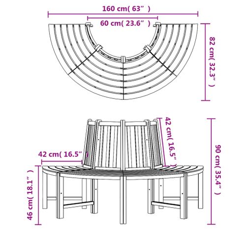Banc Circulaire Demi-rond Ø160 Cm Bois Massif De Teck