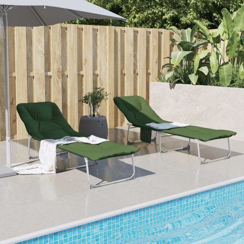 Chaise Longue Pliable Vert Foncé Tissu