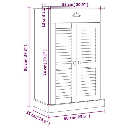Armoire à Chaussures Vigo 60x35x96 Cm Bois Massif De Pin