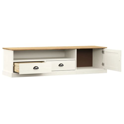 Meuble TV Vigo Blanc 156x40x40 Cm Bois Massif De Pin