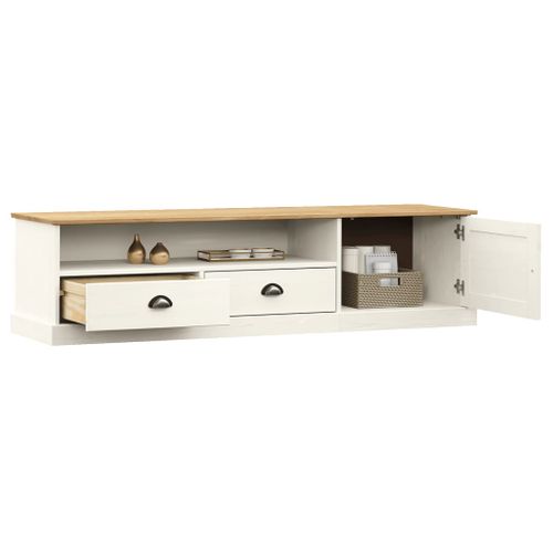 Meuble TV Vigo Blanc 156x40x40 Cm Bois Massif De Pin