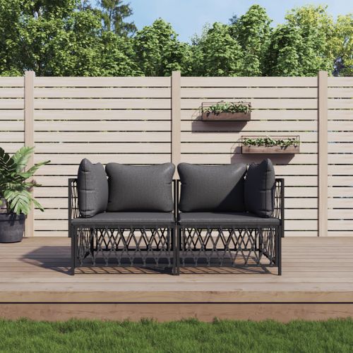 Salon De Jardin Avec Coussins 2 Pièces Anthracite Acier