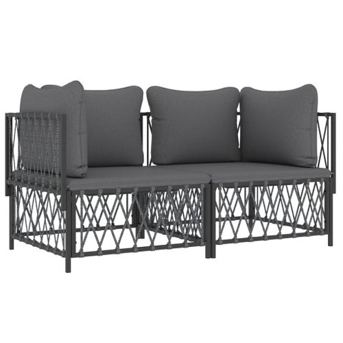 Salon De Jardin Avec Coussins 2 Pièces Anthracite Acier