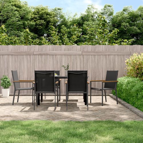 Chaises De Jardin Lot De 6 Noir 55x61,5x90cm Textilène Et Acier Sièges Terrasse Extérieur