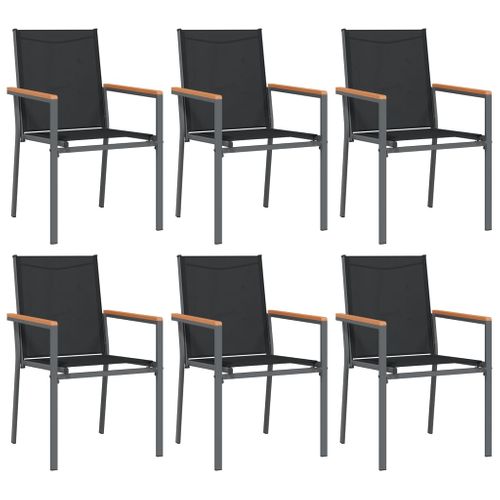 Chaises De Jardin Lot De 6 Noir 55x61,5x90cm Textilène Et Acier Sièges Terrasse Extérieur